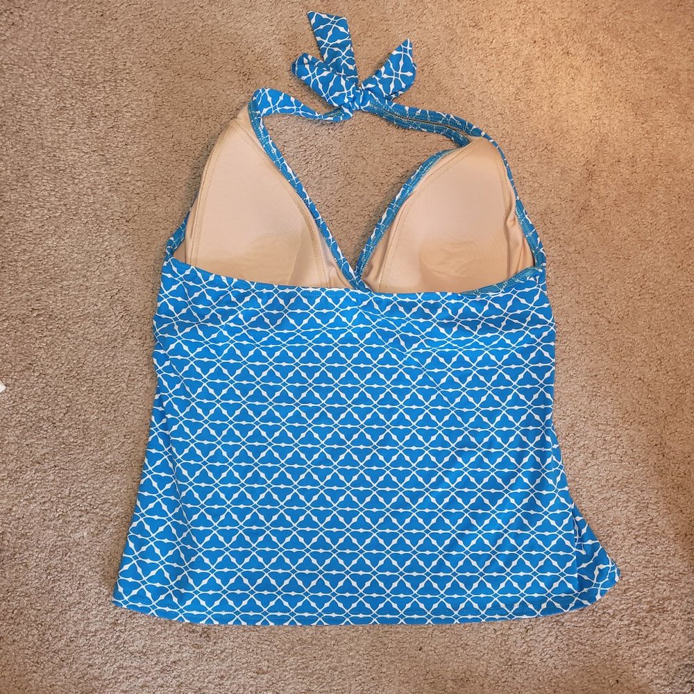 Lands' End Bright Blue Geo Print Halter Tankini Swim Top 12 - Picture 2 of 3
